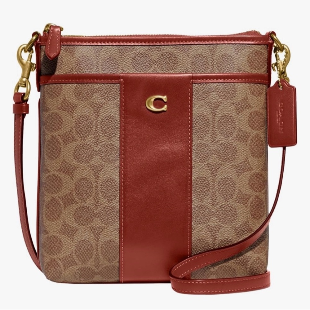Coach Signature Brown and Red Crossbody Bag